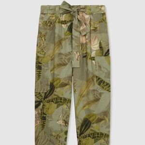 REISS | NYBG LINEN FLORAL TAPERED TROUSERS IN KHAKI